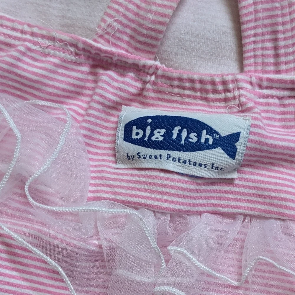 Big Fish by Sweet Potatoes One-piece Swimsuit Pink White Striped Embroidered 24m